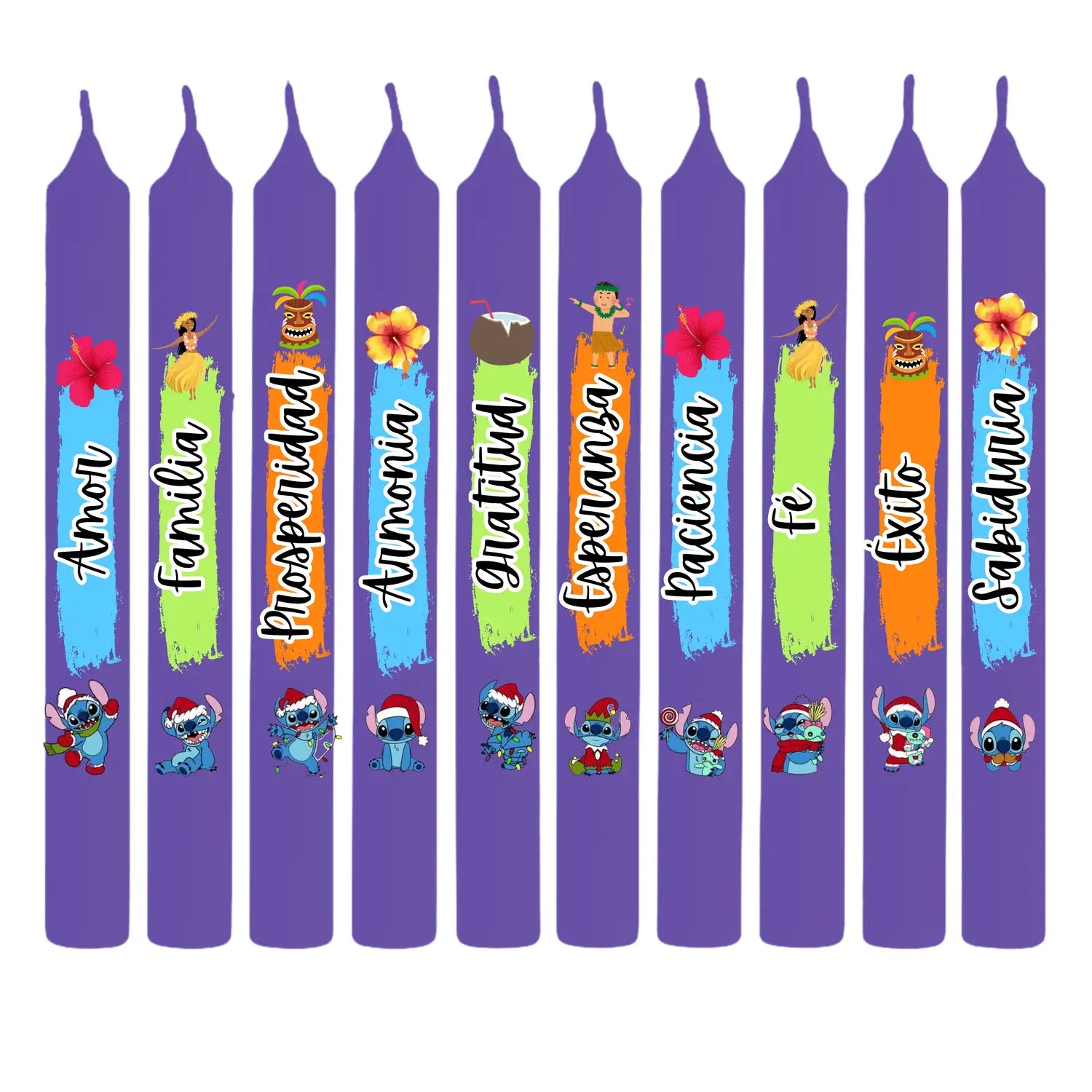 Vela Navideña con diseño Navideño Stich