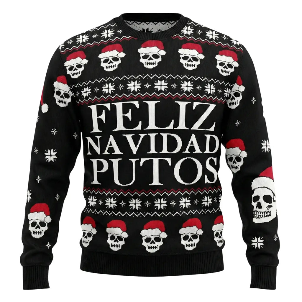 Sweater Navideño “Feliz Navidad Skulls” – Edición Irreverente